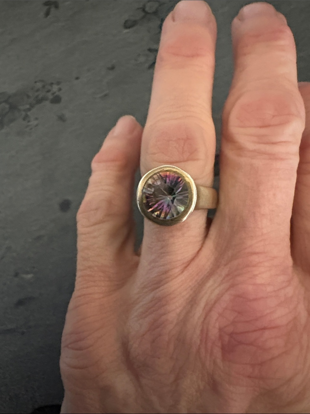 VINTAGE GENUINE MYSTIC TOPAZ .925 GOLD VERMEIL BEZEL SIZE 8 RING